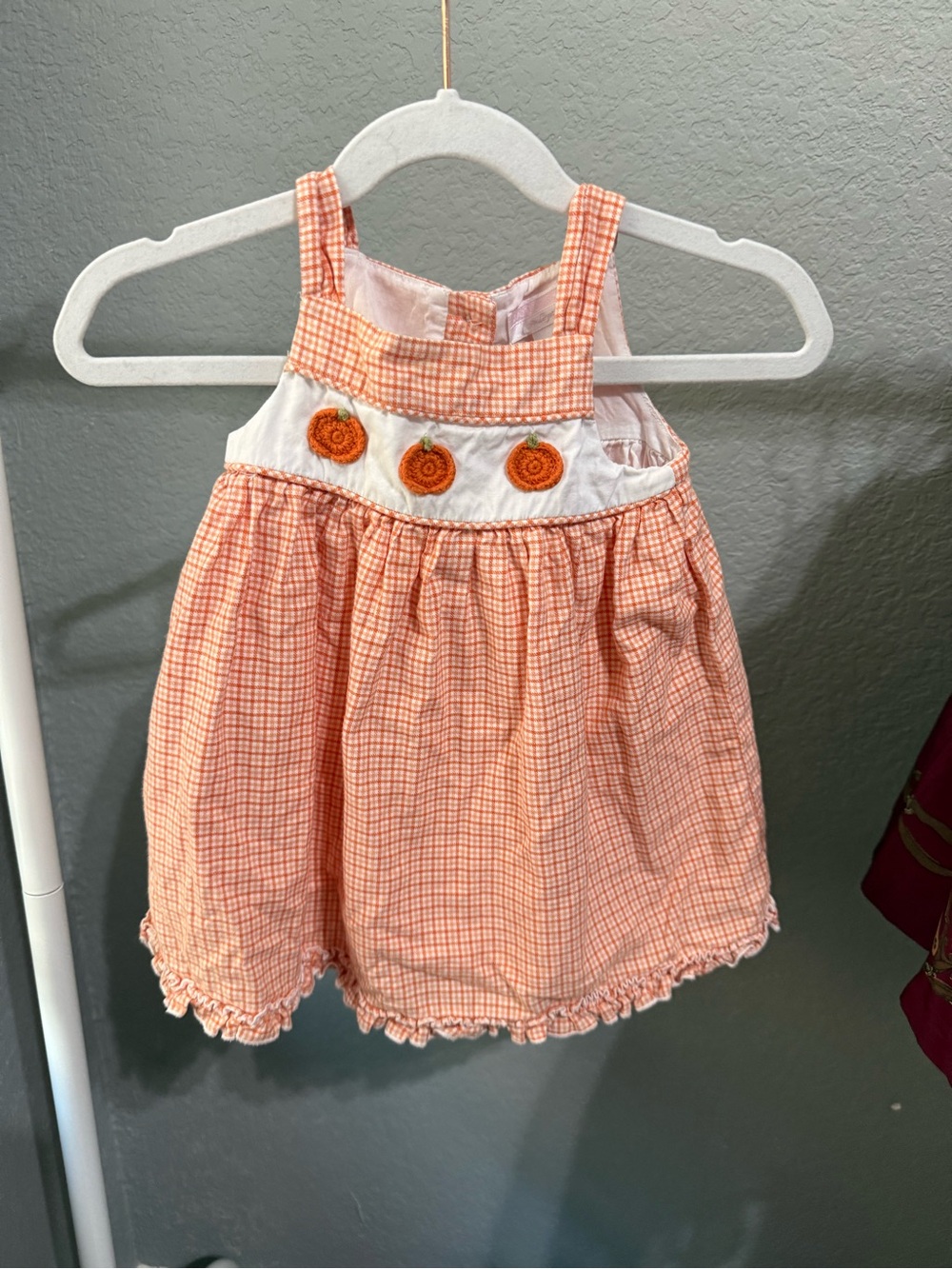 Janie and Jack Peach Plaid Pumpkin Appliqué Dress